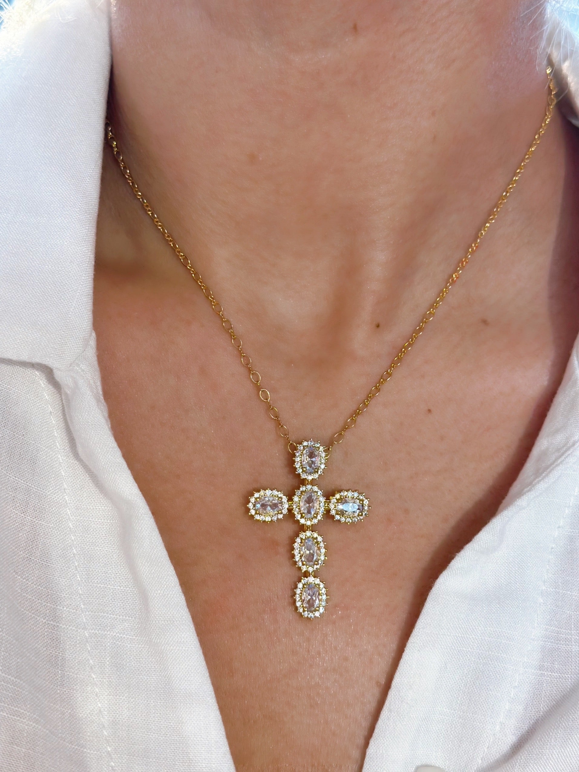 Delicate Crystal Cross Pendant Necklace