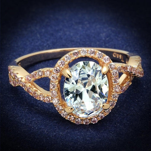 TS489 - Anillo de plata de ley 925 en oro rosa con circonitas AAA transparentes
