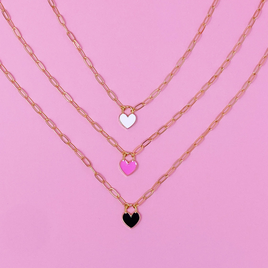 Colored &amp; Locked Heart Necklace