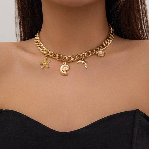 Creative Boho Conch Dolphin Starfish Pendant Choker Necklace Bracelets