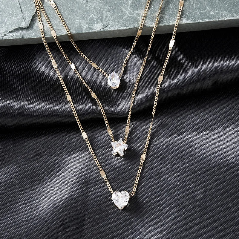 Exquisite Sparkling Water Drop Star Rhinestone Pendant Necklace