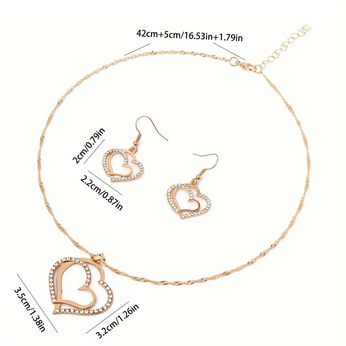 Sparkling Rhinestone Double-layer Heart-shaped Pendant Necklace Set