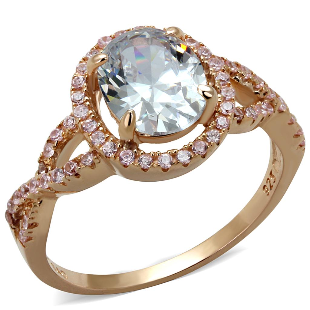 TS489 - Anillo de plata de ley 925 en oro rosa con circonitas AAA transparentes