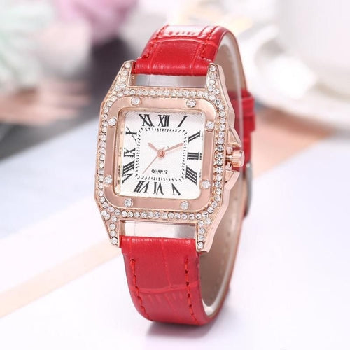Montre diamant avec bracelet en cuir