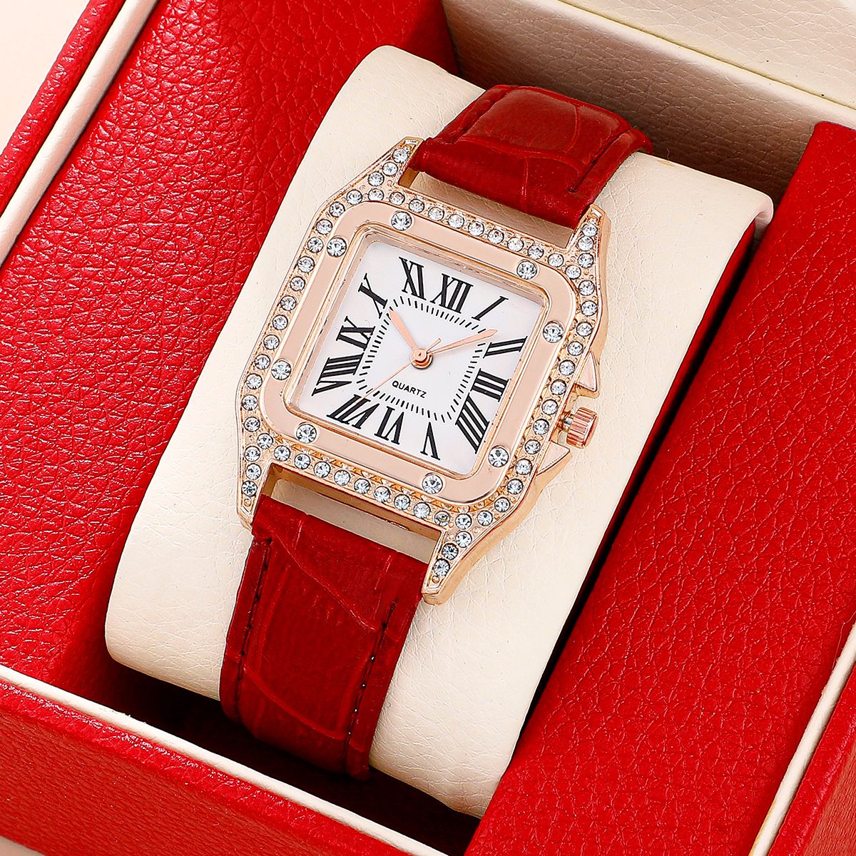 Montre diamant avec bracelet en cuir