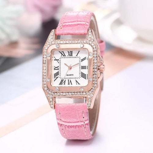 Montre diamant avec bracelet en cuir