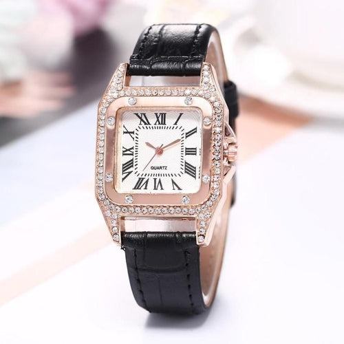 Montre diamant avec bracelet en cuir