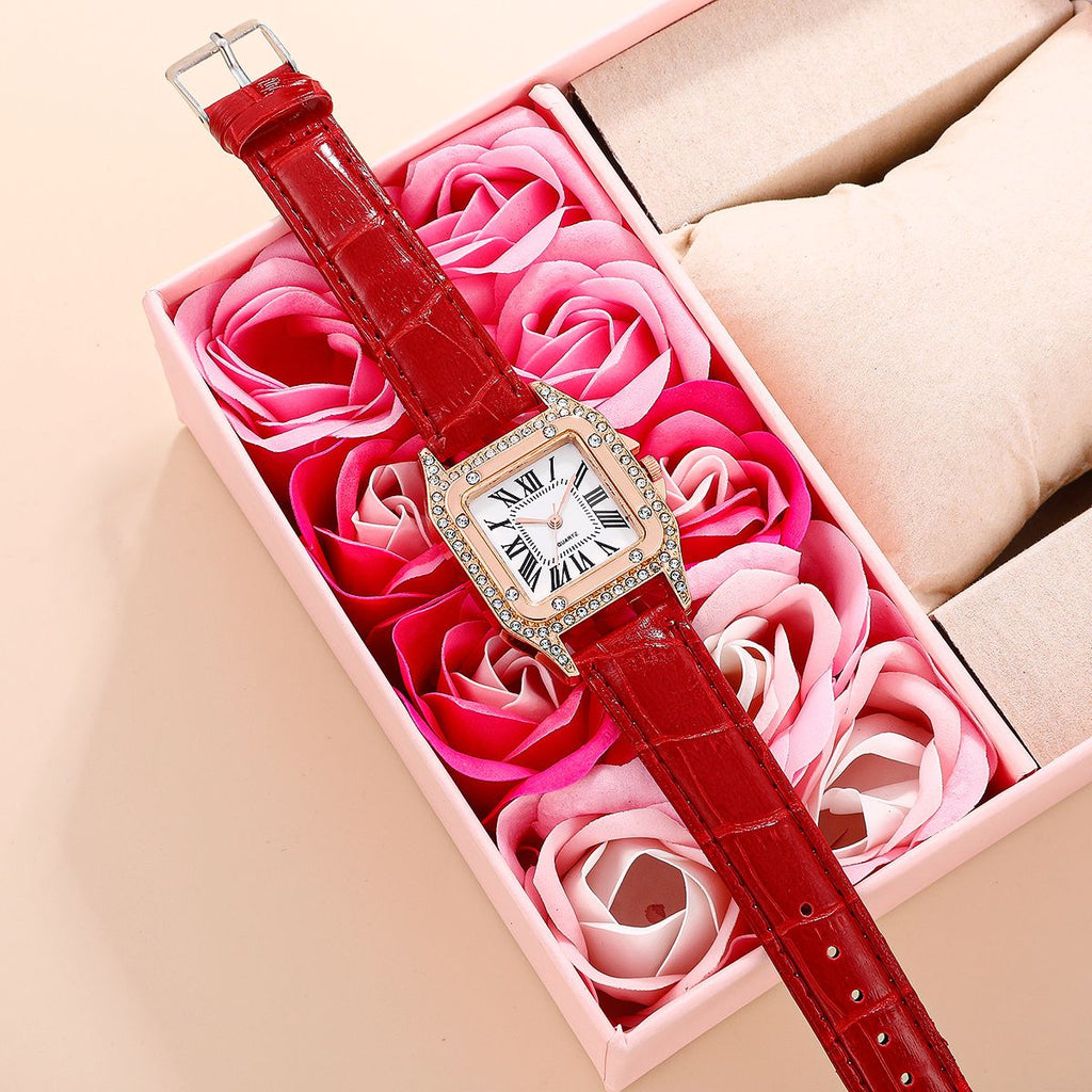 Montre diamant avec bracelet en cuir