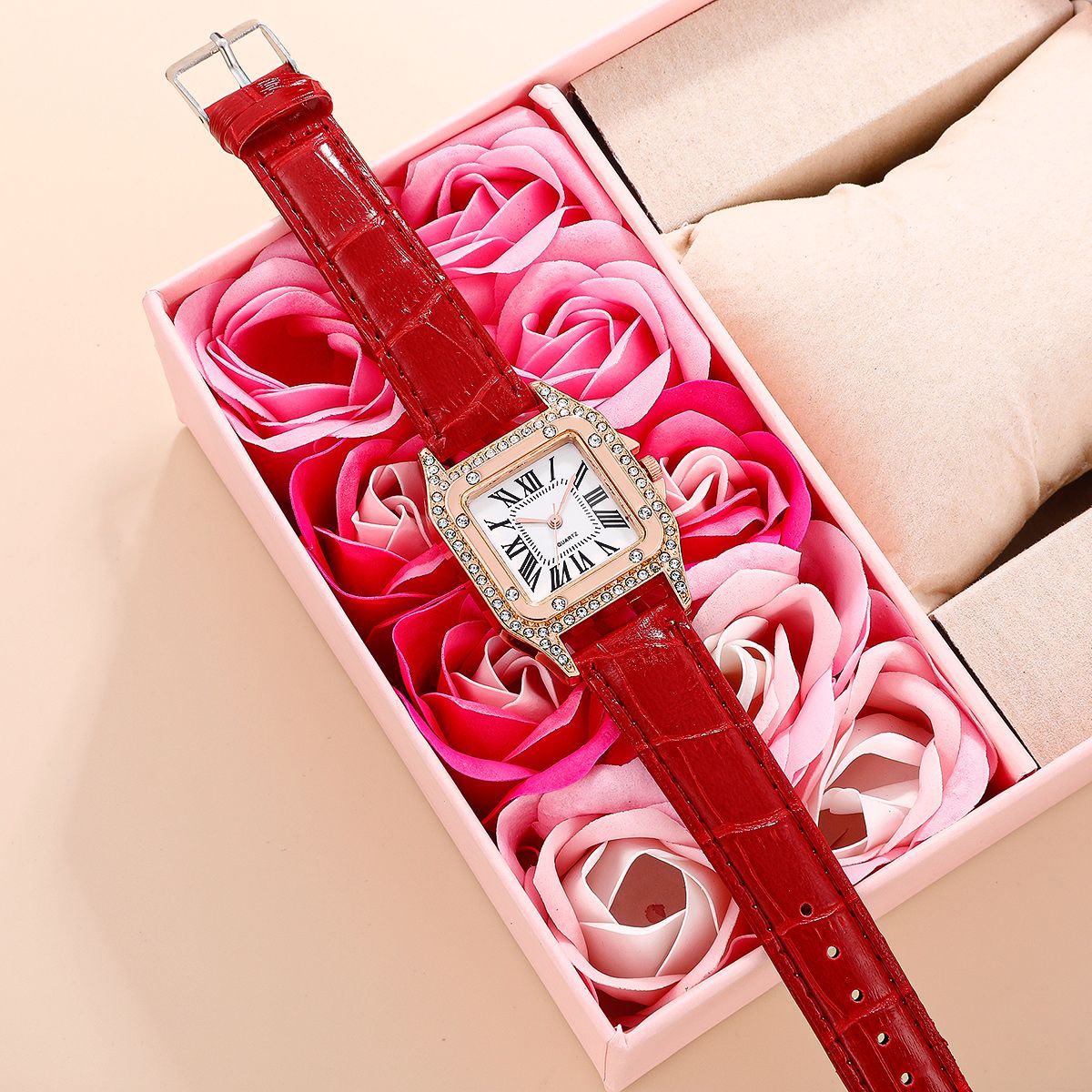Montre diamant avec bracelet en cuir
